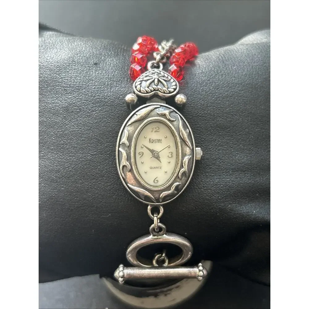 Kristine Silver Tone Red Get Band Women’s Quartz Watch